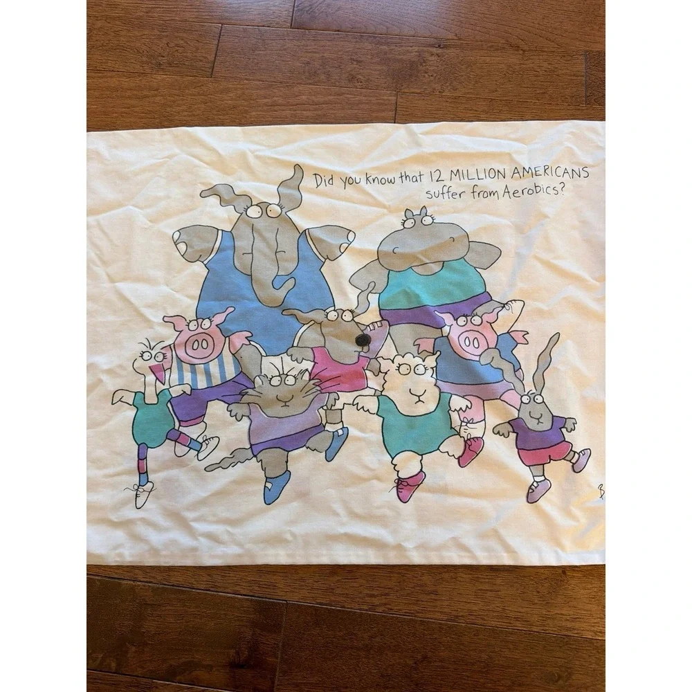 VTG 1990 Sandra Boynton For Martex Pillowcase ~ ANIMALS DOING AEROBICS ~ USA